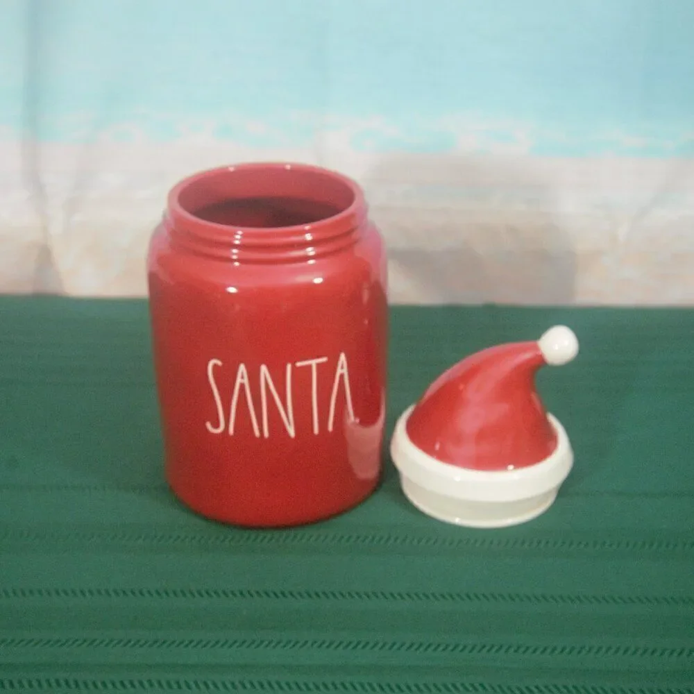 Rae Dunn Santa Canister Round Container with Hat Topper